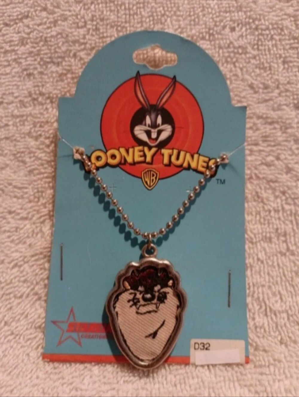 Vintage Looney tunes tasmanian devil face embroidered necklace
